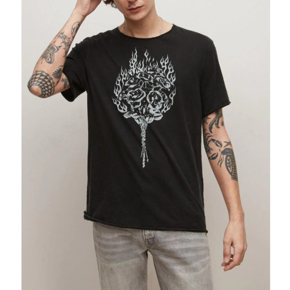John Varvatos Men's Black Floral Flames Short Sleeve Crew Neck Tee Size XXL